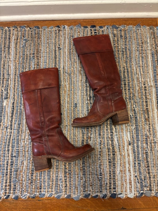 Frye Shoes - Vintage 1970s FRYE Campus Longhorn Burgundy Tall Leather Boots - Size 6